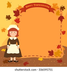 Thanksgiving Girl Notes. Illustration of thanksgiving greeting card banner notes with a girl in autumn background.