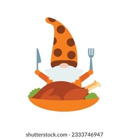 Thanksgiving gnomes illustration. Cute Cartoon fall gnomes isolated in white background.