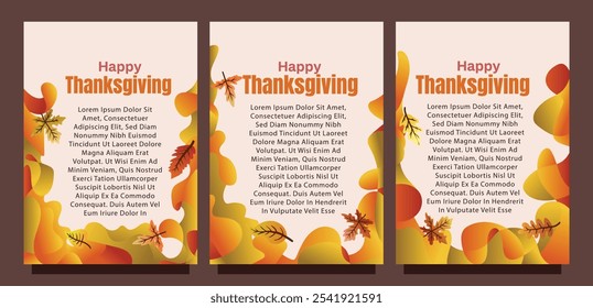 Thanksgiving Greeting Card with Abstract Fall Leaf Design. print size set of thansgiving card template concept. liquid abstract background with autumn leaves vector illustration