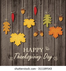 Thanksgiving greeting card with autumn leaves