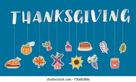 Thanksgiving greeting card concept . Minimalistic style holiday  advertisement flyer, brochure, banner template. Printable vector illustration