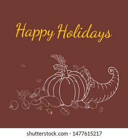 Thanksgiving greeting card with cornucopia. Can be used as a greeting card, poster.