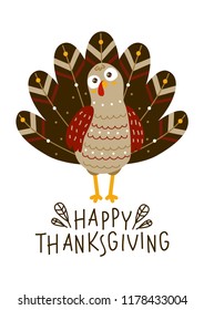 Thanksgiving greeting card with cute turkey