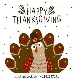 Thanksgiving greeting card with cute turkey