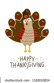 Thanksgiving greeting card with cute turkey