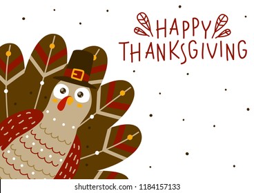 Thanksgiving greeting card with cute turkey