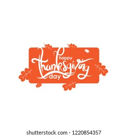 Thanksgiving greeting card, invitation banner with vector elements of acorns, oak autumn leaves on background with greeting text Happy Thanksgiving Day, vector