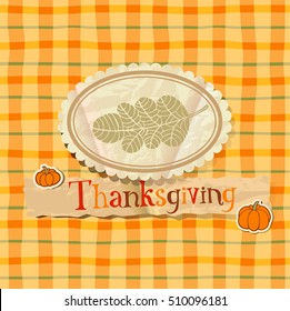 Thanksgiving greeting card on Checkered seamless background