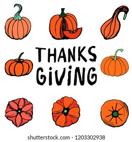 Thanksgiving greeting card with pumpkin sketches