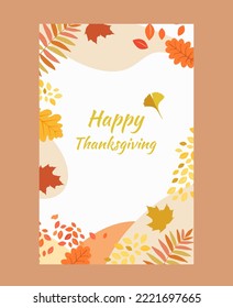 Thanksgiving greeting card template with autumn elements.