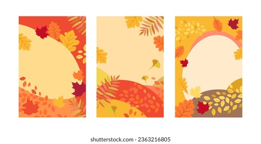 Thanksgiving greeting card template with autumn elements, social media stories wallpapers with autumn leaves and flowers.