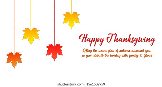 Thanksgiving Greeting Card with wishes. Vector illustration with autumn colorful leaves on an isolated background.