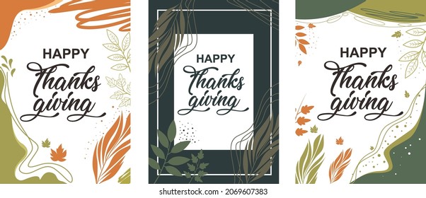 
Thanksgiving greeting cards with copy space, Set of abstract creative universal artistic templates, Vector illustrations
