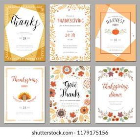 Thanksgiving greeting cards and invitations. Vector illustration.