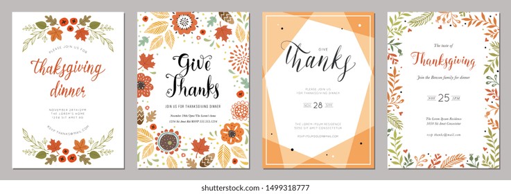 Thanksgiving greeting cards and invitations. Vector illustration. 