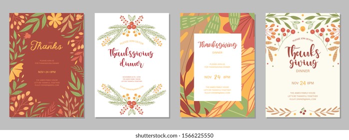 Thanksgiving greeting cards and invitations. Vector illustration.