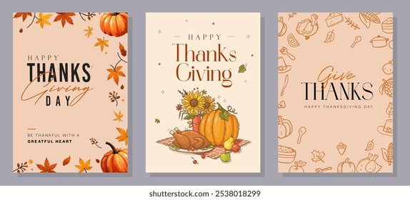 Thanksgiving greeting cards and invitations. Vector illustration. Thanksgiving typography poster. Celebration quotes Happy Thanksgiving on textured background for postcards.