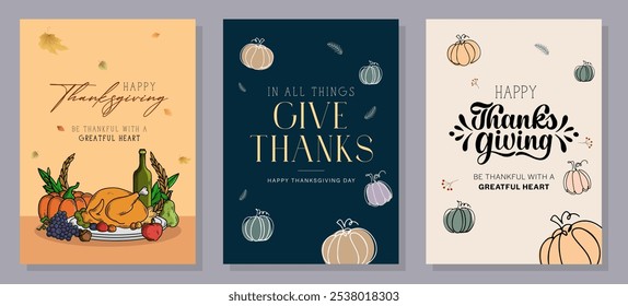 Thanksgiving greeting cards and invitations. Vector illustration. Thanksgiving typography poster. Celebration quotes Happy Thanksgiving on textured background for postcards.