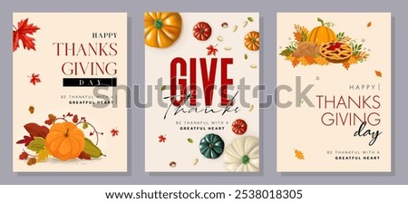 Thanksgiving greeting cards and invitations. Vector illustration. Thanksgiving typography poster. Celebration quotes Happy Thanksgiving on textured background for postcards.