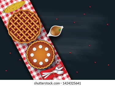 Thanksgiving greeting with roasted turkey. Vector illustration