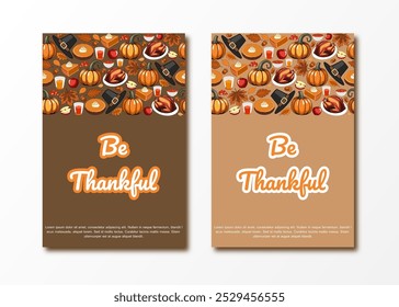 Thanksgiving greeting, set of templates banner, card, frame, design on the background crop, pumpkins, apples, berries, acorns and autumn leaves. autumn bright backdrop for invitation, poster.