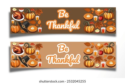 Thanksgiving greeting, set of templates design for banner, flyer, card on the background crop, pumpkins, apples, berries, acorns and autumn leaves. autumn bright backdrop for invitation, poster, frame