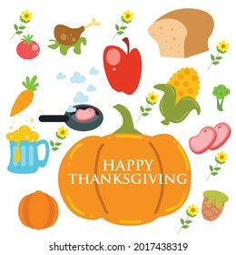 Thanksgiving hand drawn Doodle cartoon set of objects and symbols