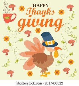 Thanksgiving hand drawn Doodle cartoon set of objects and symbols