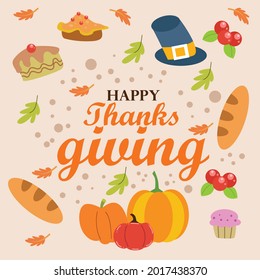 Thanksgiving hand drawn Doodle cartoon set of objects and symbols