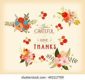 Thanksgiving hand drawn floral lettering card