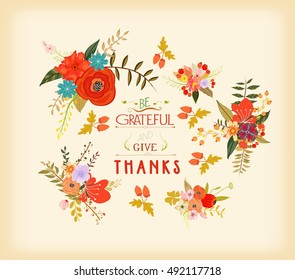 Thanksgiving hand drawn floral lettering card