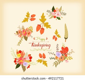 Thanksgiving hand drawn floral lettering card
