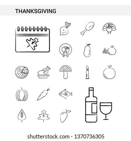 Thanksgiving  hand drawn Icon set style, isolated on white background. - Vector