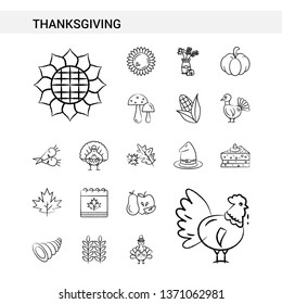 Thanksgiving  hand drawn Icon set style, isolated on white background. - Vector
