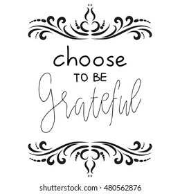 thanksgiving hand lettering in vintage frame with swirls