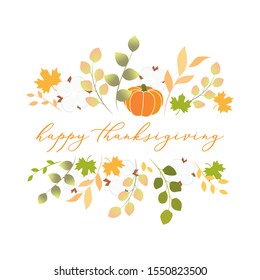 Thanksgiving, Happy Thanksgiving Banner, Thanksgiving Text, Happy Thanksgiving Vector, Holiday Banner,  Autumn Fall Pumpkin Leaves Vector Illustration Background