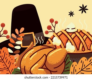 Thanksgiving happy season food and hat