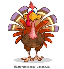 Thanksgiving happy turkey mascot isolated on white background. Vector illustration