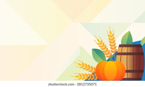 Thanksgiving harvest elements, autumn bounty, rustic barrel, and pumpkin