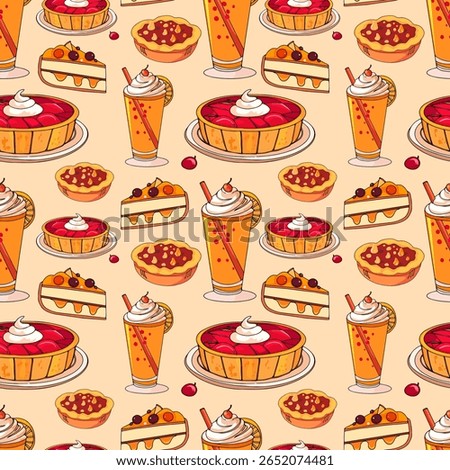 Thanksgiving Harvest Pattern with Fall Icons. Hand-Drawn Fall Seamless Pattern with Pumpkins and Jars