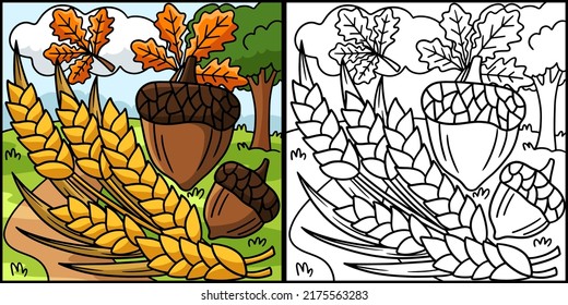 Thanksgiving Harvest Wheat Coloring Illustration