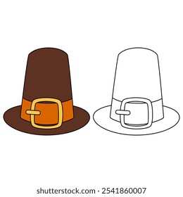 Thanksgiving hat coloring pages for kids. Trace and color Thanksgiving hat. Thanksgiving hat isolated on white background. Kindergarten and preschool worksheets printable for kids. 