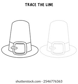 Thanksgiving hat coloring pages for kids. Trace and color Thanksgiving hat. Thanksgiving hat isolated on white background. Kindergarten and preschool worksheets printable for kids. 