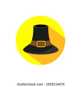 Thanksgiving Hat Vector Flat icon Round Circle with Long Shadow