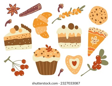 Thanksgiving holiday baking and berry. Autumn mood clipart.