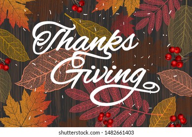 Thanksgiving holiday banner. Autumn tree leaves, vector illustration