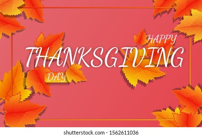 Thanksgiving holiday banner with congratulation text. Autumn tree leaves on yellow background. Autumnal design for fall season poster, thanksgiving greeting card, vector illustration