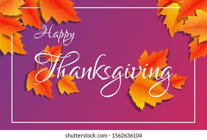 Thanksgiving holiday banner with congratulation text. Autumn tree leaves on yellow background. Autumnal design for fall season poster, thanksgiving greeting card, vector illustration
