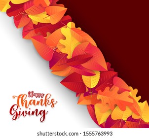 Thanksgiving holiday design concept. Americal traditional fall event. Red and orange leaves. Vector illustration.