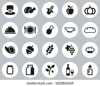 Thanksgiving Holiday Dinner & Tradition Icons Black & White Flat Design Circle Set Big